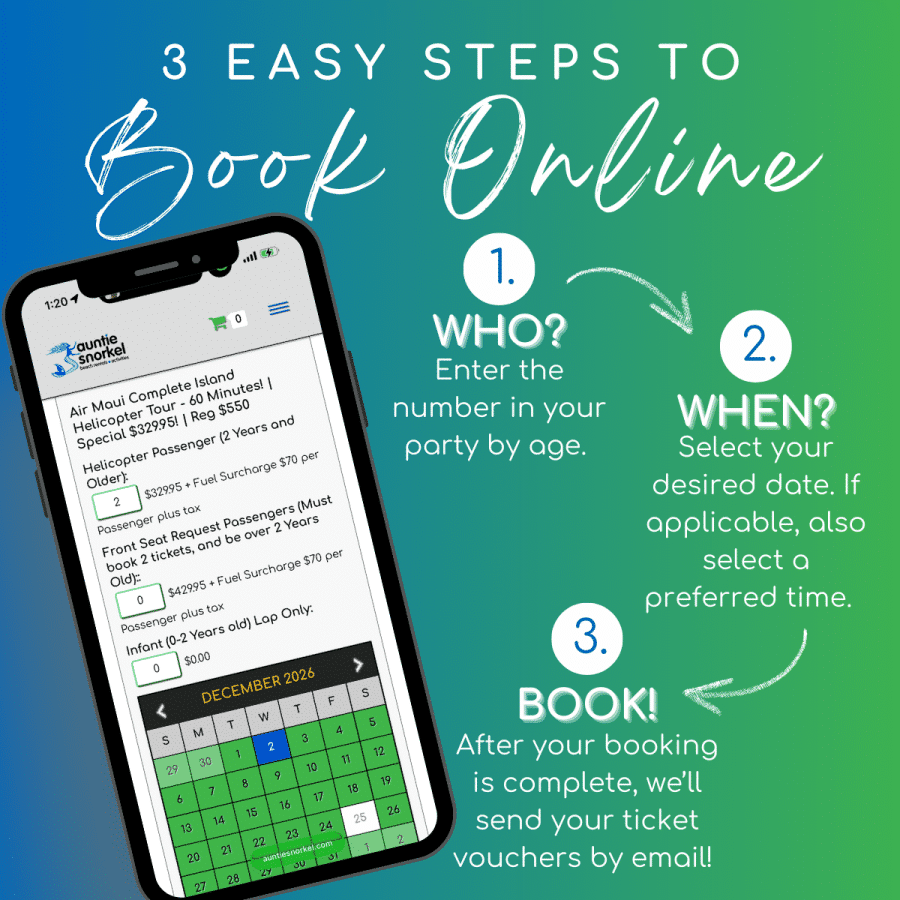3 Easy Steps to Book Online - Air Maui Complete Island Helicopter Tour - 60 Minutes - Book Maui Activities at Auntie Snorkel