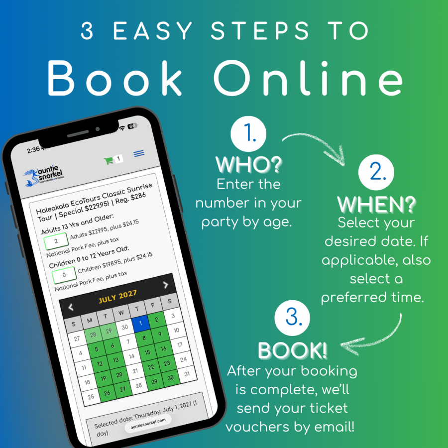 3 Easy Steps to Book Online - Haleakala EcoTours Classic Sunrise Tour - Book Maui Activities at Auntie Snorkel