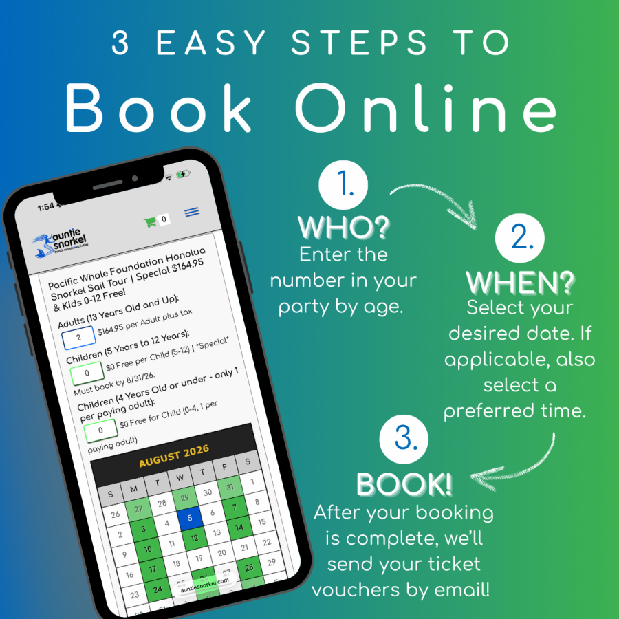3 Easy Steps to Book Online - Pacific Whale Foundation Honolua Snorkel Sail - Lahaina - Book Maui Activities at Auntie Snorkel
