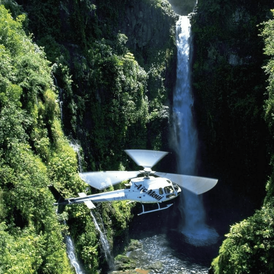 Hovering-at-a-Waterfall-with-Air-Maui-Air-Maui-Hana-and-Haleakala-Helicopter-Tour-–-45-Minutes-Book-Maui-Activities-at-Auntie-Snorkel