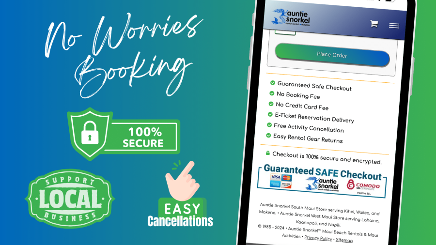 No Worries Booking Banner - Rent Maui Beach Gear at Auntie Snorkel