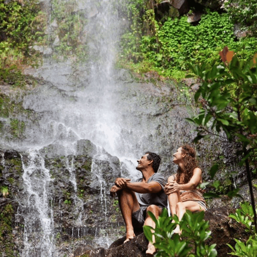 Road to Hana - Couple Enjoying a Waterfall