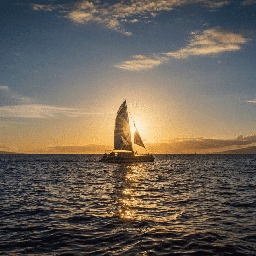 Sunset through the sails - Teralani Holo Holo Sunset Appetizer & Cocktail Cruise - Book Maui Activities at Auntie Snorkel
